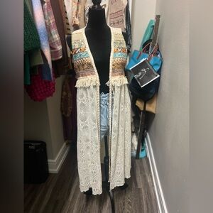 NKN Nekane | Boho Embroidered Lace Duster Vest | NWT | Size: S/M